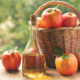 Apple cider vinegar in bottle with apples