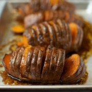 grilled hasselback sweet potatoes infused with molasses