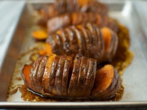 grilled hasselback sweet potatoes infused with molasses